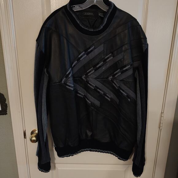 Saxony MENS Black Leather Sweatshirt Collection Size L - Picture 3 of 13